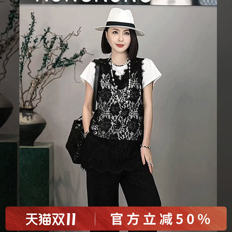 溶溶【南法佳人】新款V领连衣裙定位蕾丝钩花清透叠穿 ZGC6L1318