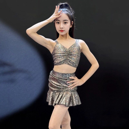 悠悠同款拉丁舞练习服女童蛇豹纹