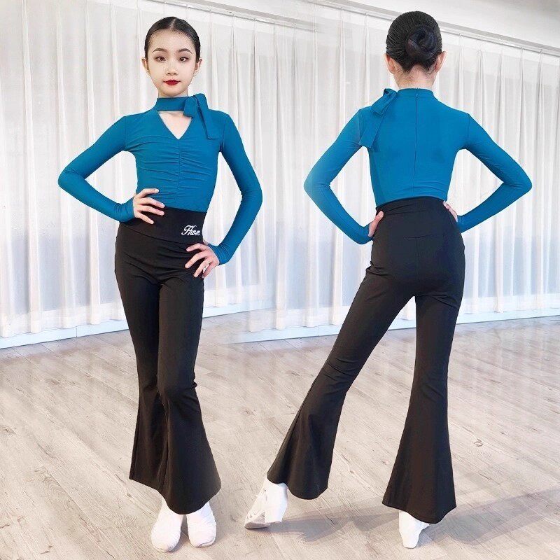 拉丁舞服女童裤子套装高领上衣冬