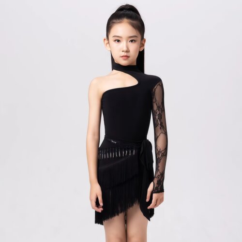 拉丁服儿童蕾丝上衣流苏半裙套装