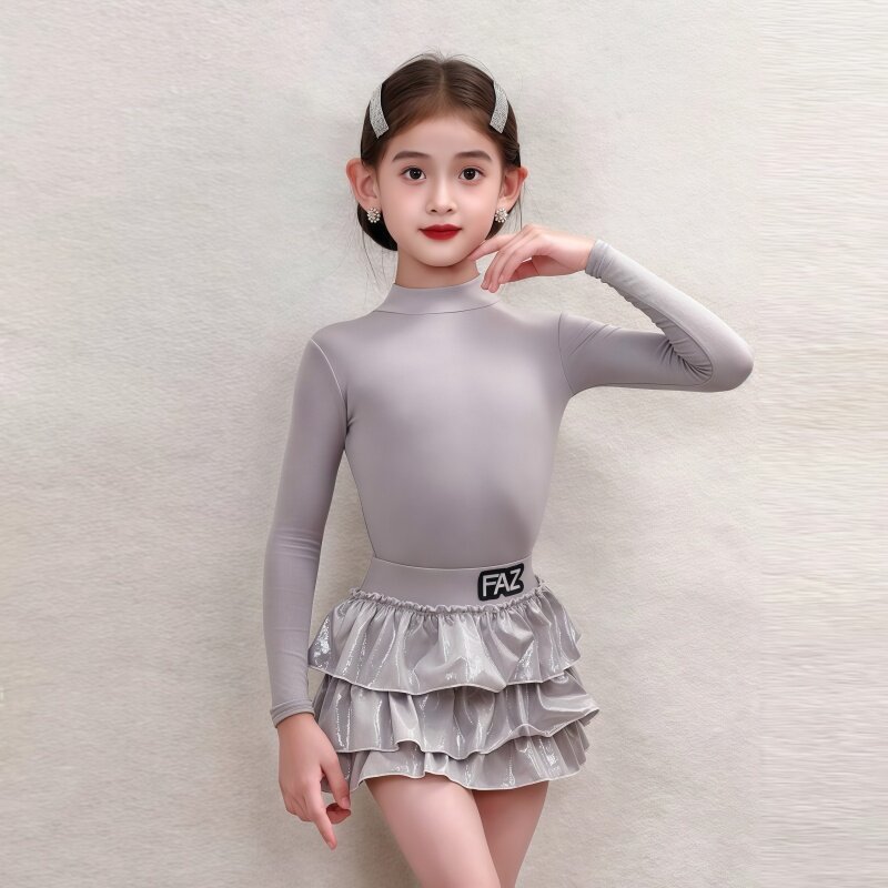 冬季女童拉丁长袖连体上衣蛋糕裙