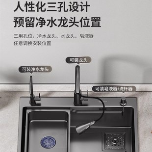 W9YX枪灰色厨房l水槽大单槽家用加厚手工纳米SUS304不锈钢洗菜盆