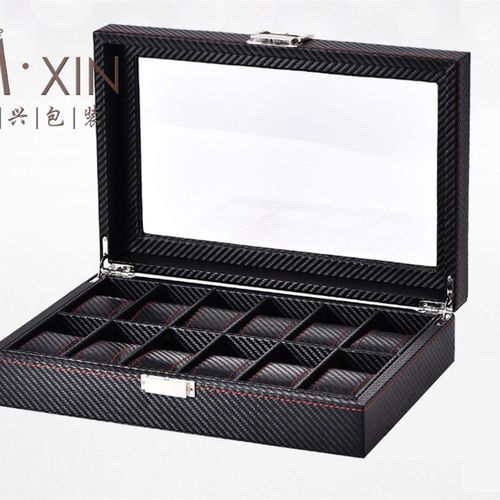 现货12位手表盒子木质收纳盒pu皮手N表盒厂家碳钎维首饰盒子