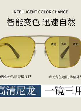 新款尼龙偏光太阳镜男驾驶防眩光夜视镜百搭弹簧镜腿潮变色太阳镜