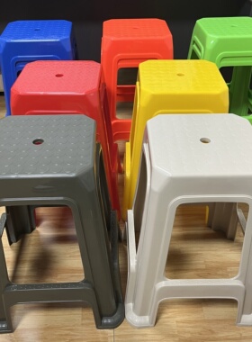 塑料凳子55CM坐高军绿色浅咖红黄蓝绿橙色商用聚会车间加厚高方凳