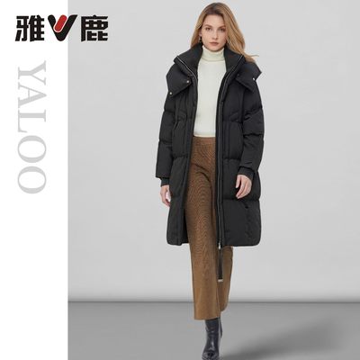 雅鹿冬季中长超保暖连帽女羽绒服