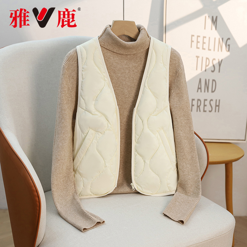 雅鹿V领新款轻薄羽绒内胆马甲羽绒服短款时尚显瘦内穿YF501Z13800