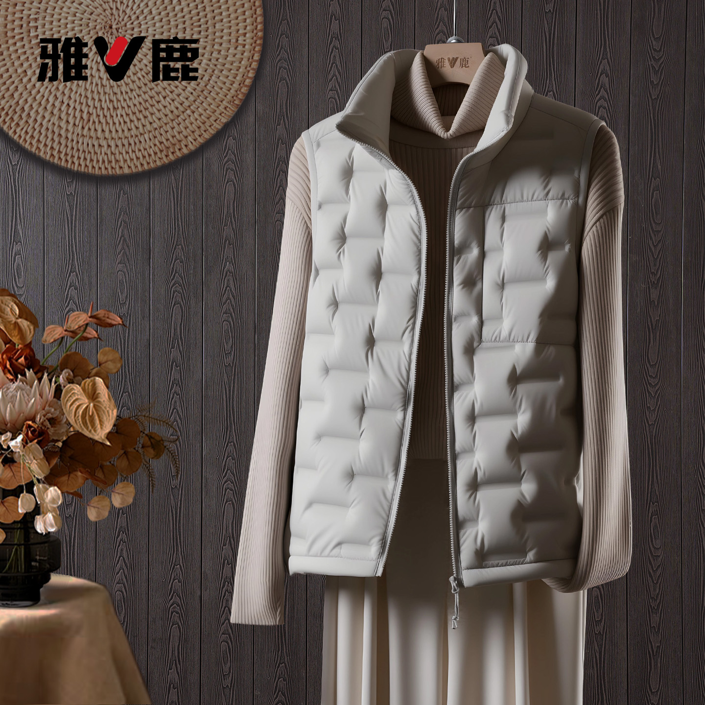 雅鹿新款女士防寒修身羽绒马甲