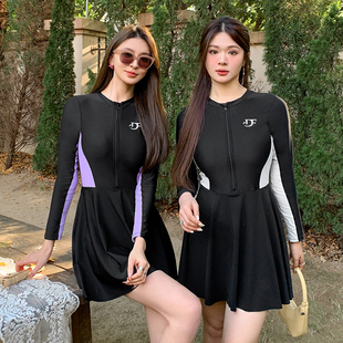 胖mm泡温泉连体游泳衣 遮肉大码 泳衣女游泳馆专用夏天2025新款 长袖