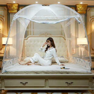 蒙古包蚊帐家用2025新款可挂风扇全底三开门可拆洗卧室1米5床白色