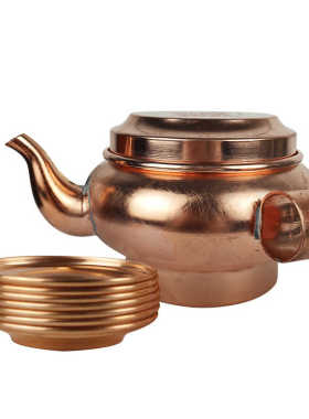 水陆供盘扁壶红铜冲花朵玛壶/藏传家用用品/圣水杯宝瓶净瓶碟子