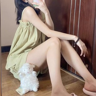 上衣可外穿 甜美小个子棉纱吊带睡衣女夏季 纯棉短裤 套装 家居服无袖