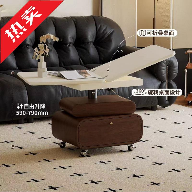 美式客厅小户型升降法式复古实木茶几家用新款轻奢电视柜移动茶桌