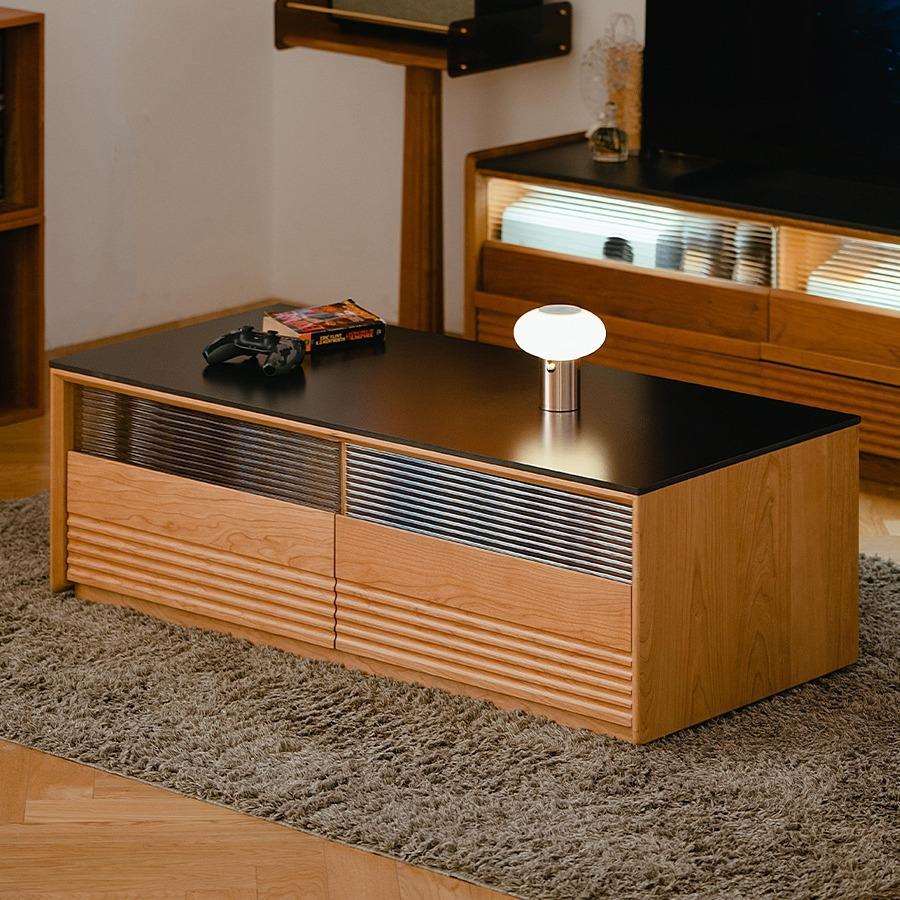 留岩茶几客厅实木落地茶桌樱桃木日式家用岩板小茶台餐桌两用简约