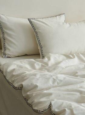 A类母朴婴级远山ZH20麻80四见四季用~棉刺绣麻件套20%亚麻质日式