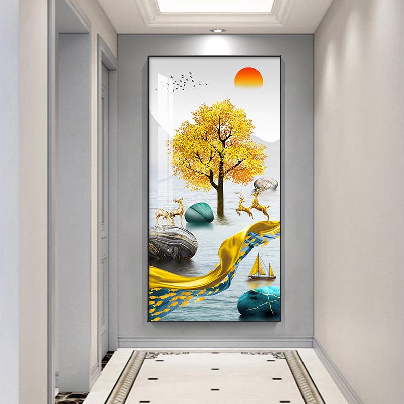 新中式玄装饰画现代简GWZ约入关走户正门墙画壁画廊对过道竖版挂