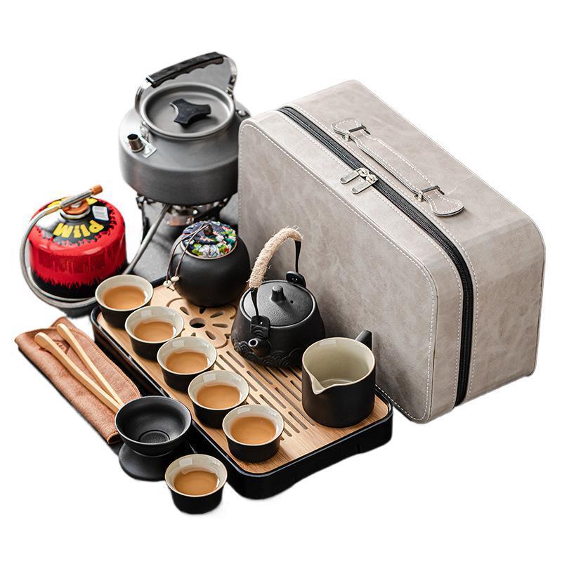 户外旅行茶具套装泡茶装备带烧水炉便携车载露营煮茶炉具收纳户外