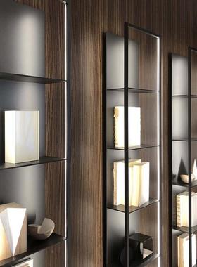 ILED层发光上墙饰置物架板一字带灯隔装板客厅展示架铁VBGL艺壁挂