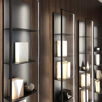 ILED层发光上墙饰置物架板一字带灯隔装板客厅展示架铁VBGL艺壁挂