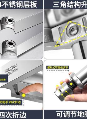 不锈物钢34加0厚多收层厨房置落地台面灶OAX台纳储物微波炉货层架