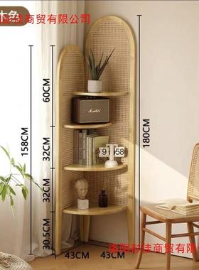 实木柜厅复古沙发墙边藤置QMC物架子中古卧客室拐角三角角柜收纳