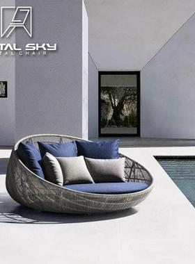 户外制躺椅沙发室外发海边闲懒休人藤编躺床酒店民IUN宿家具藤沙