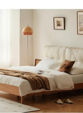 若UBX床实云朵卧室床家具梦极简软包床樱桃木双人木床主卧带靠包