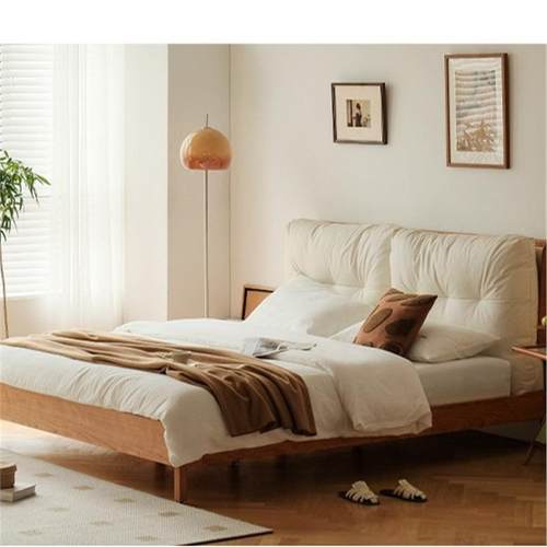 若UBX床实云朵卧室床家具梦极简软包床樱桃木双人木床主卧带靠包