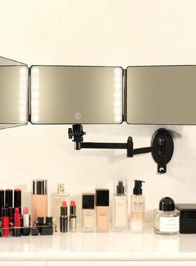 新款上壁挂三面折化妆镜家叠用理RVG发镜自由E伸缩带LD市化妆镜