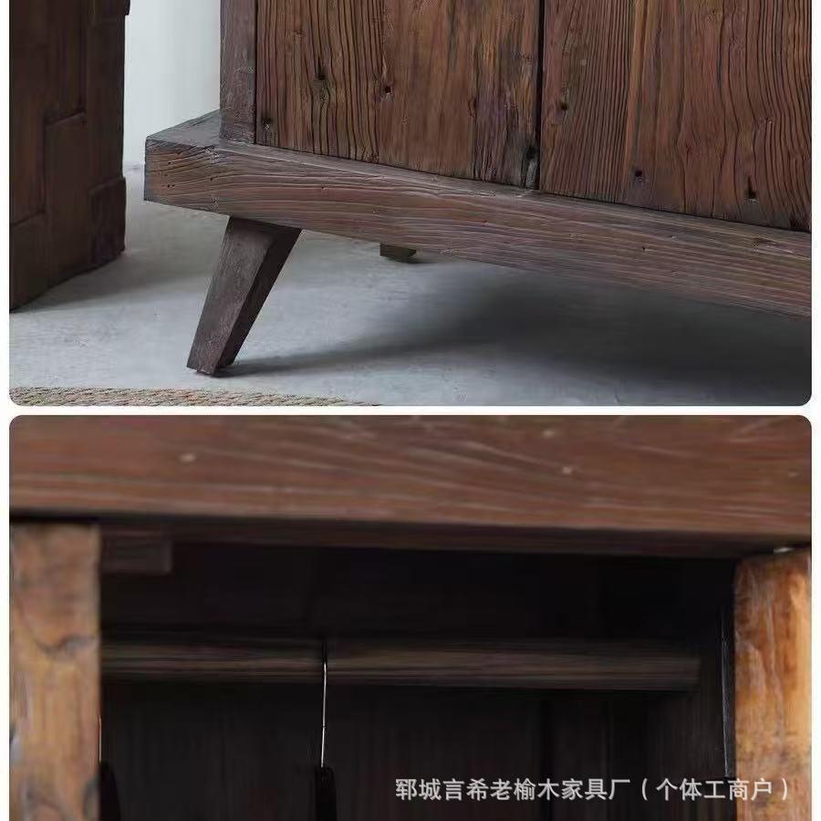 复古老榆木帽衣柜双开门多落地式服置物柜小型实木1132层衣衣架储