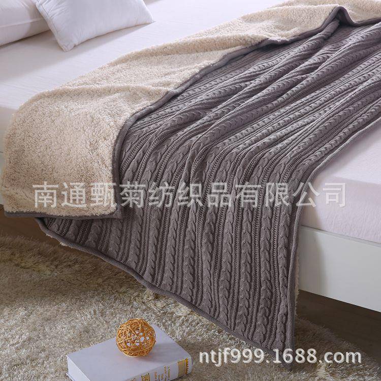 绒织毯加全棉秋针冬双毛层盖毯VLS加厚针织毯沙发毯子