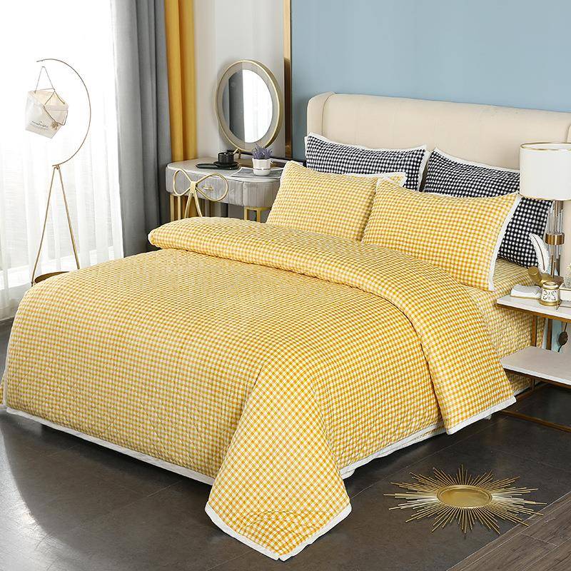 IMB秋棉质缝美式床上用品三绗件套四件套被床盖单层布四件冬套