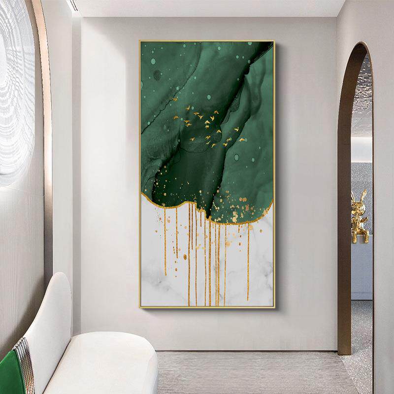 林鸣现代轻奢入户玄廊关装饰画竖版过走尽道头RUT壁画墨绿象色抽