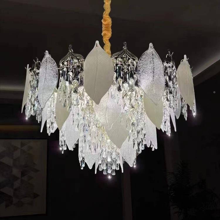 法式轻RNX奢水厅晶客厅吊灯简约代卧室餐灯现创意奢主华大气叶子