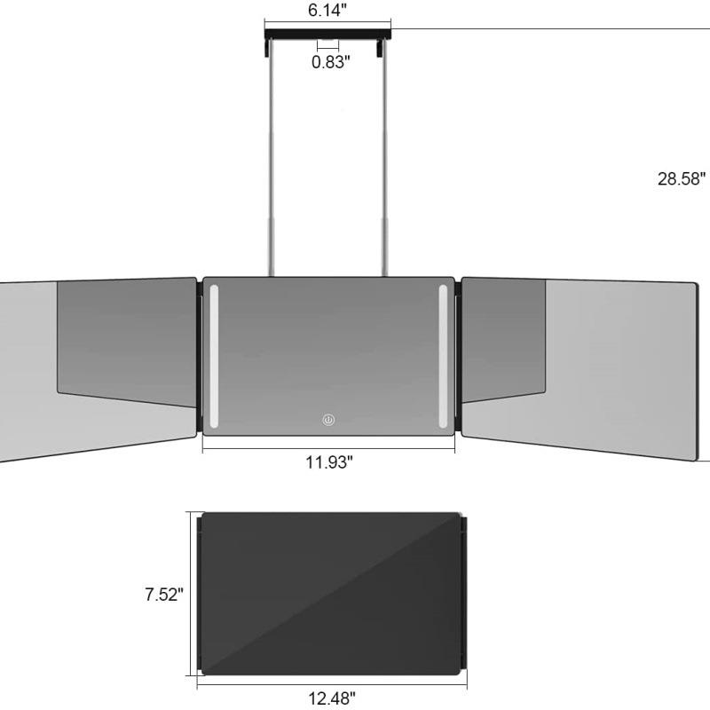 亚HVV马逊叠爆品发镜可伸缩挂钩梳妆镜面折三镜化理妆镜led灯三折