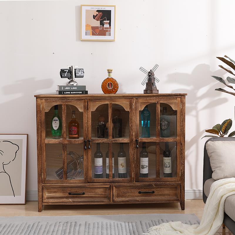7K复古木餐边柜整装酒柜美式储柜物收纳斗柜欧式无品牌/客厅展示