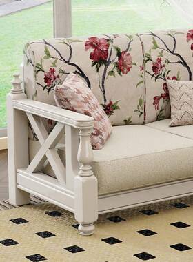 美式白色沙发实小木布210302-2复艺古小美乡村户家型客厅具三人位