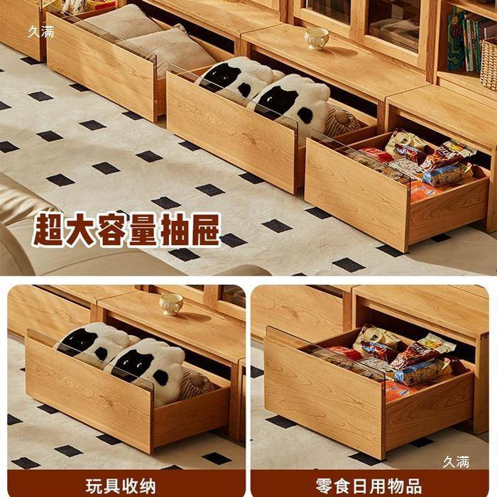 一体中古满墙化客厅书柜组合樱桃木展示柜书柜卡座复古去整墙实木
