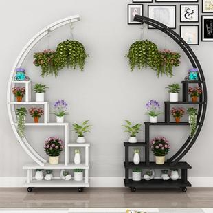 Q圆形花架客厅落地式 网红室内阳加台多层高带EJQ轮置物架厂Y家直