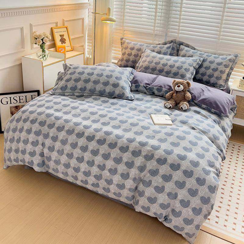 202件5年新款舍全棉磨毛喷JDP棉气印花四套加厚纯三件套学生宿被