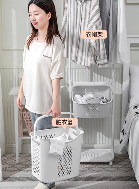 1JMBA地式落帽架家B用卧室挂衣架室内收纳衣篮多层带轮置物架三层