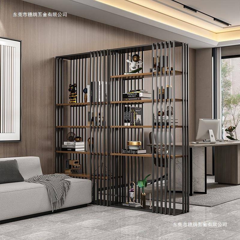 现代约实木落地书架铁艺办公室隔柜样架板房断置简物工业风PBX展
