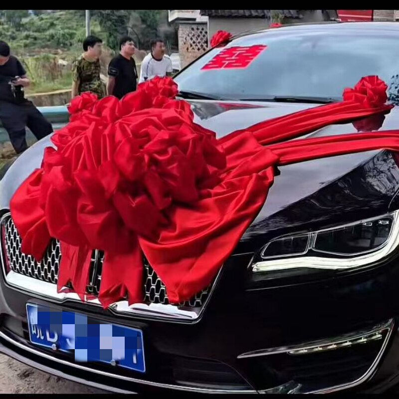 ?中式复古结婚婚车蝴蝶结造型大红球婚车主婚车头车陪嫁车红绣球