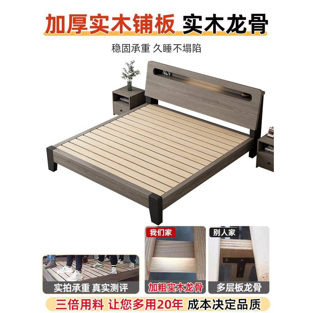 实木床现代简约1.8米双人床1.5出租房家用主卧经济型1.2m单人床架