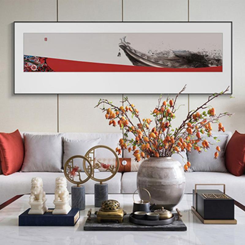 新式国HVX画装饰中画古房间卧室床头画国风建筑壁画客厅茶挂室书