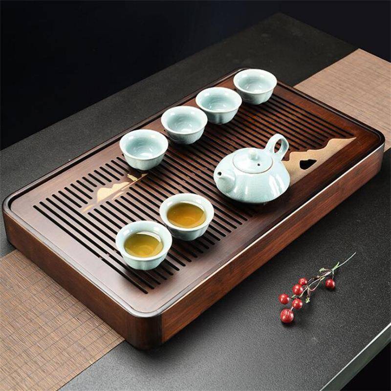 盘茶家用竹制小型茶台托盘排水沥储水式干茶泡TRJ盘茶具圆椭形茶