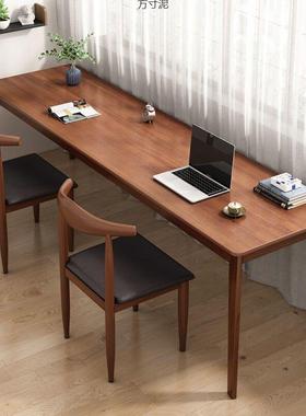 长桌子靠墙窄工子桌长方形办公桌双人书桌家用电脑桌实木PRZ条腿