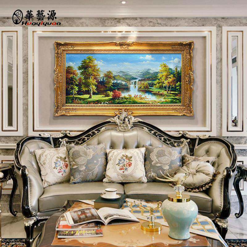 华艺源聚宝壁盆欧式沙后背手HYY-6绘山水风景油画客三厅发挂画联
