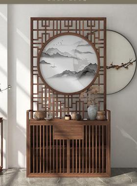 新中式户门实木玄关柜厅PFX隔断客风水屏柜家用胡桃木风小户入型