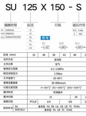 亚客型大推力气60缸S943U10X25X50X75X1德0X125X150X175X200X250X